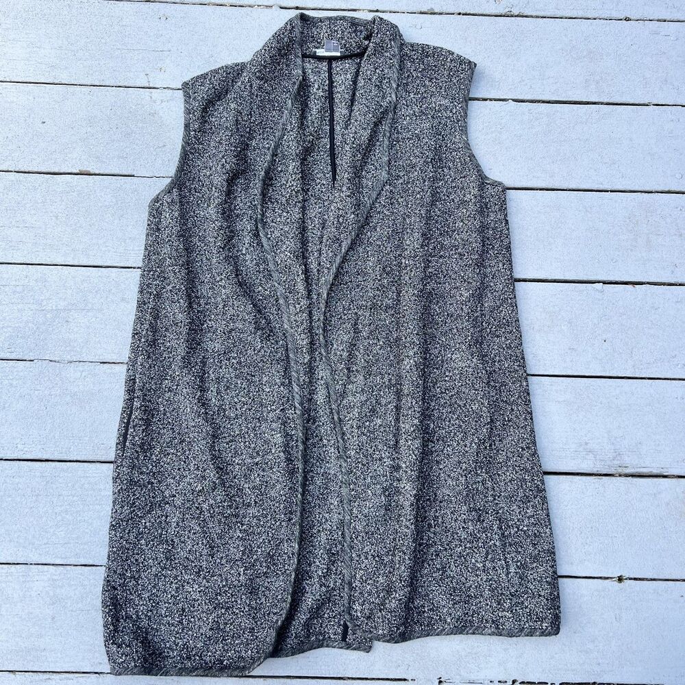Vince Wool Blend Gray Black Marled Knit Open Front Duster Vest Woman's-Size L